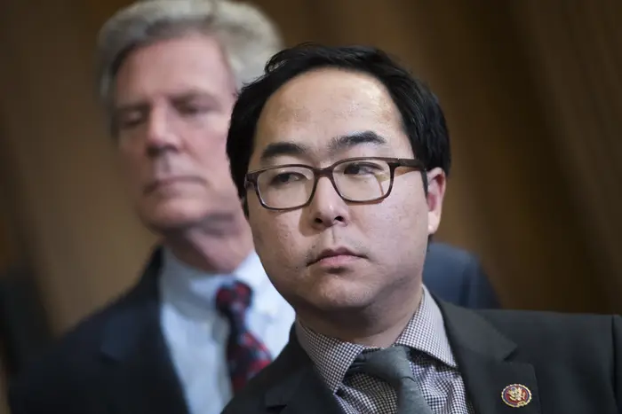 Rep. Andy Kim, during a rally in the Capitol Building in 2019